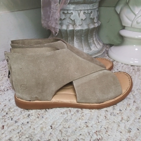 Born Iwa Taupe Suede Boho Criss-Cross, Back Zip Comfort Sandals - Picture 8 of 8